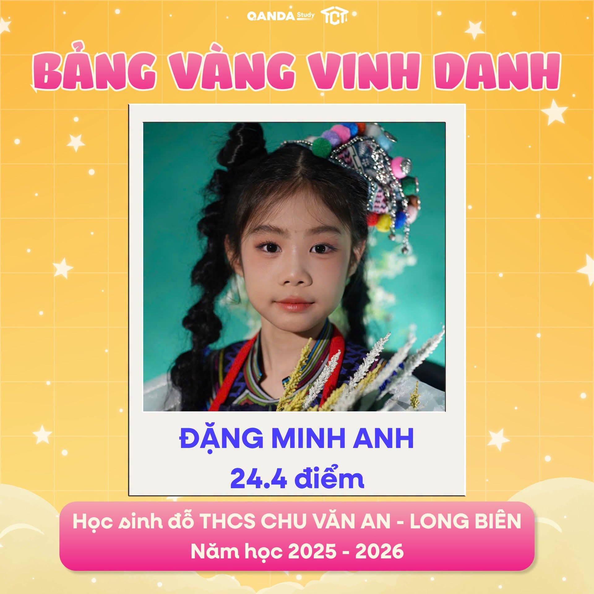 Ảnh vinh danh học sinh Đặng Minh Anh tại Bảng Vàng Vinh Danh TCT Education