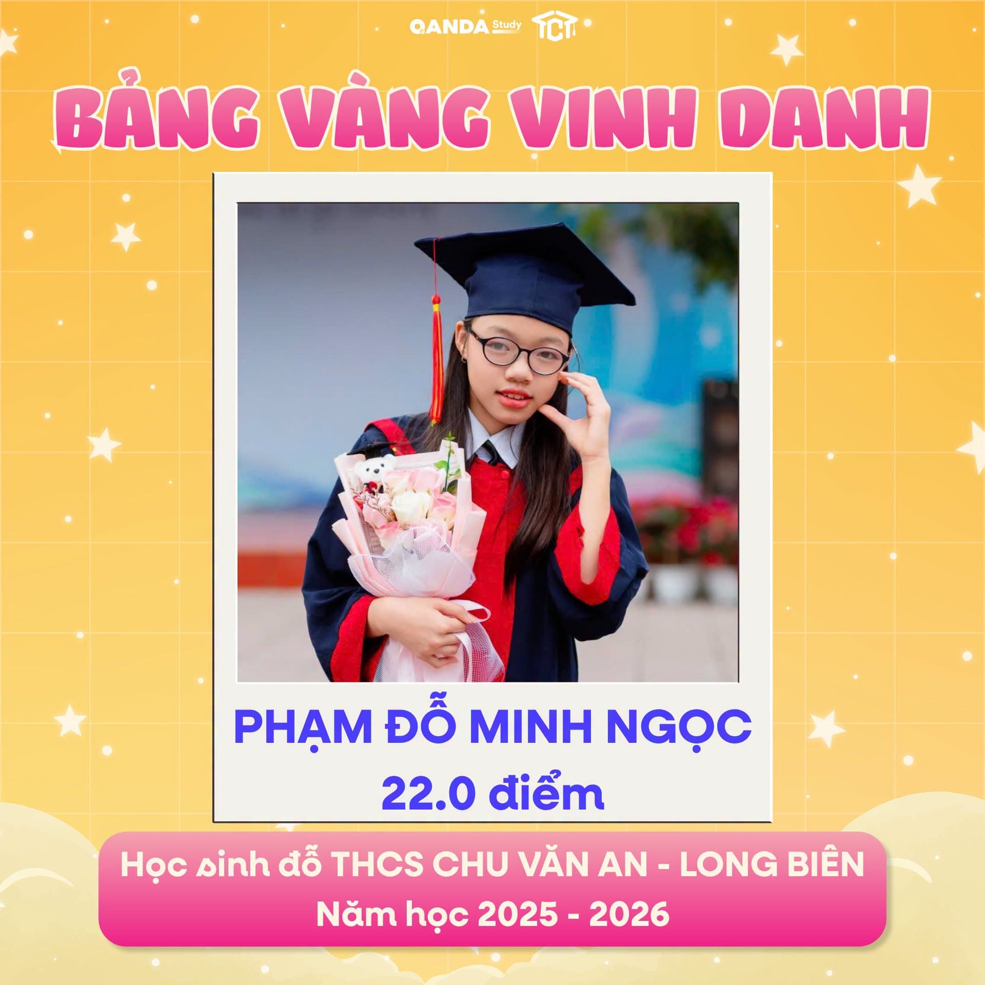 Ảnh vinh danh học sinh Phạm Đỗ Minh Ngọc tại Bảng Vàng Vinh Danh TCT Education